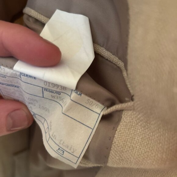 Italian Luciano Barbera 100% Linen Tan Blazer Suite Jacket - Picture 8 of 9
